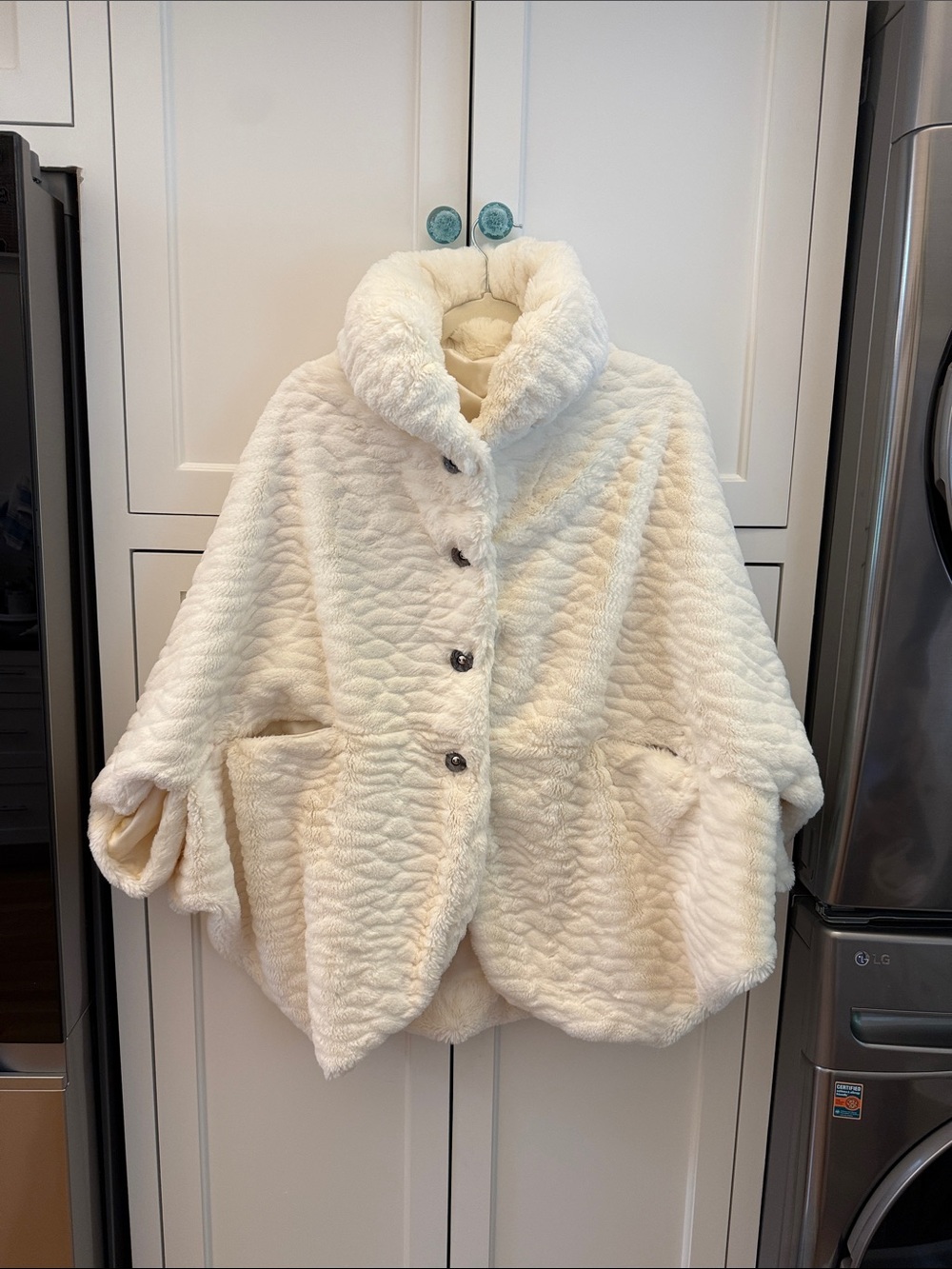 Cozy Cream Faux Fur Button-Up Poncho